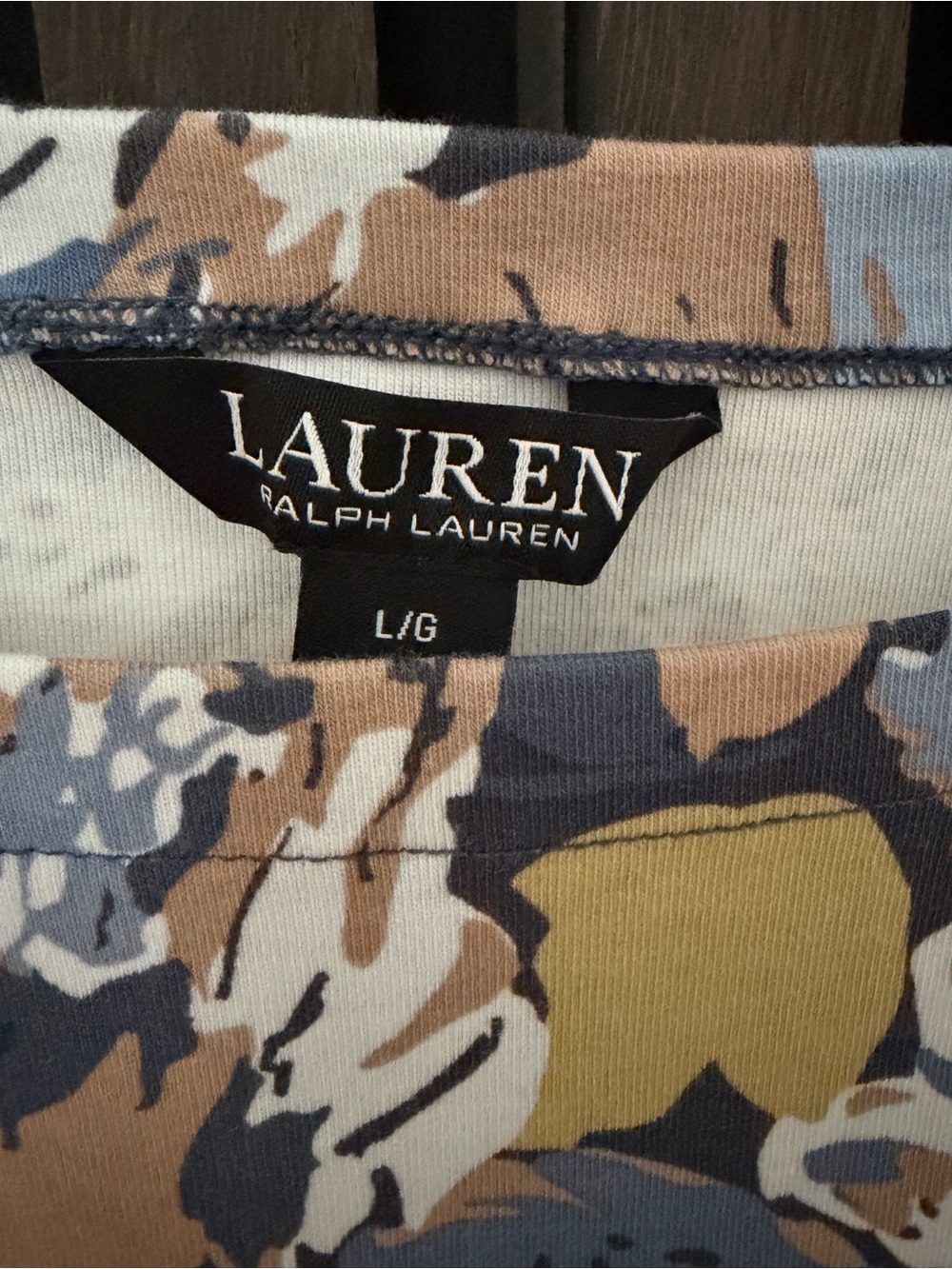 Lauren Ralph Lauren Floral Cotton Stretch Top Women’s L Blue Yellow Short Sleeve - Picture 3 of 10